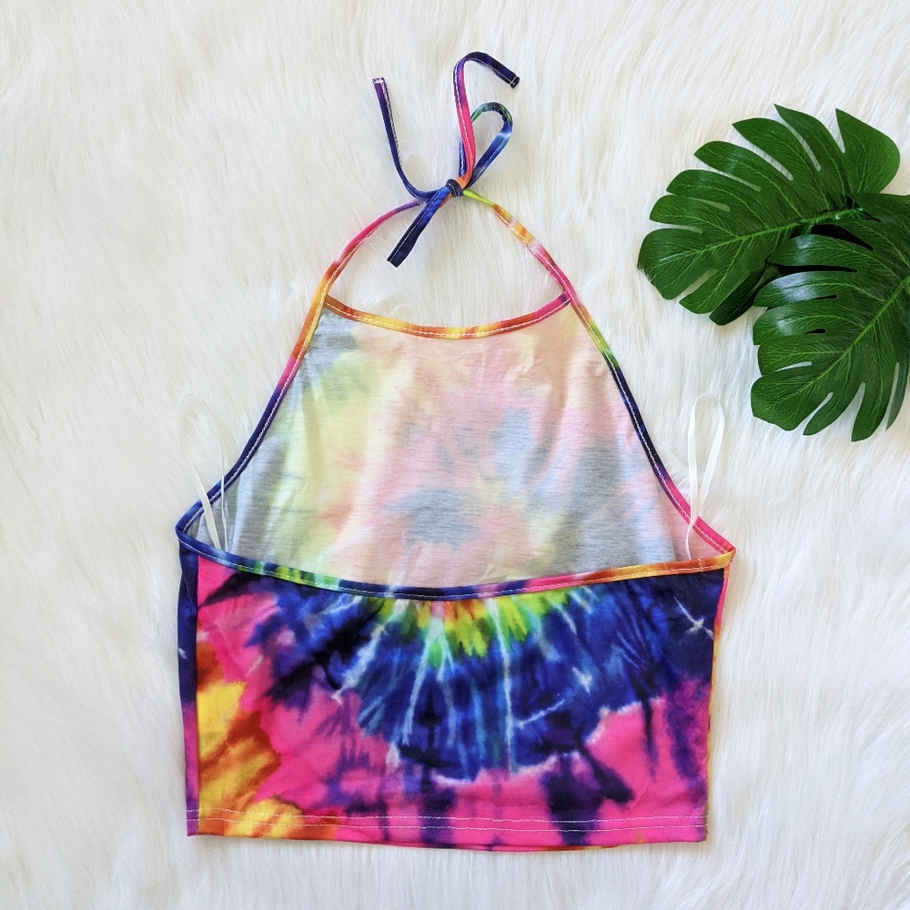 Tie dye halter tie neck crop top - Picture 3 of 5